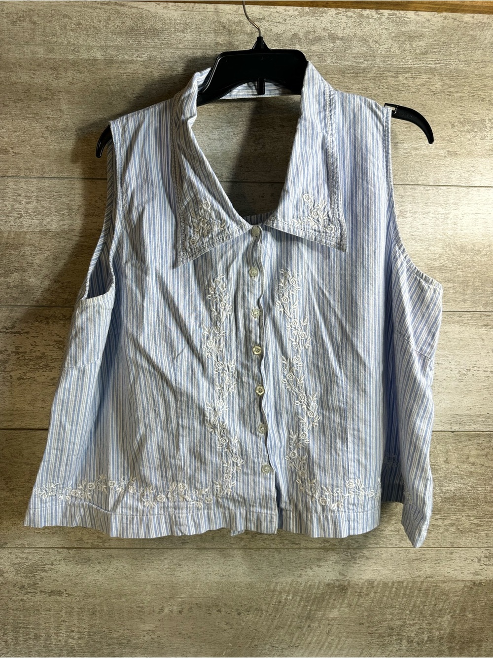 Fashion Bug Blue & White Striped Sleeveless Blouse with Floral Embroidery -22/24